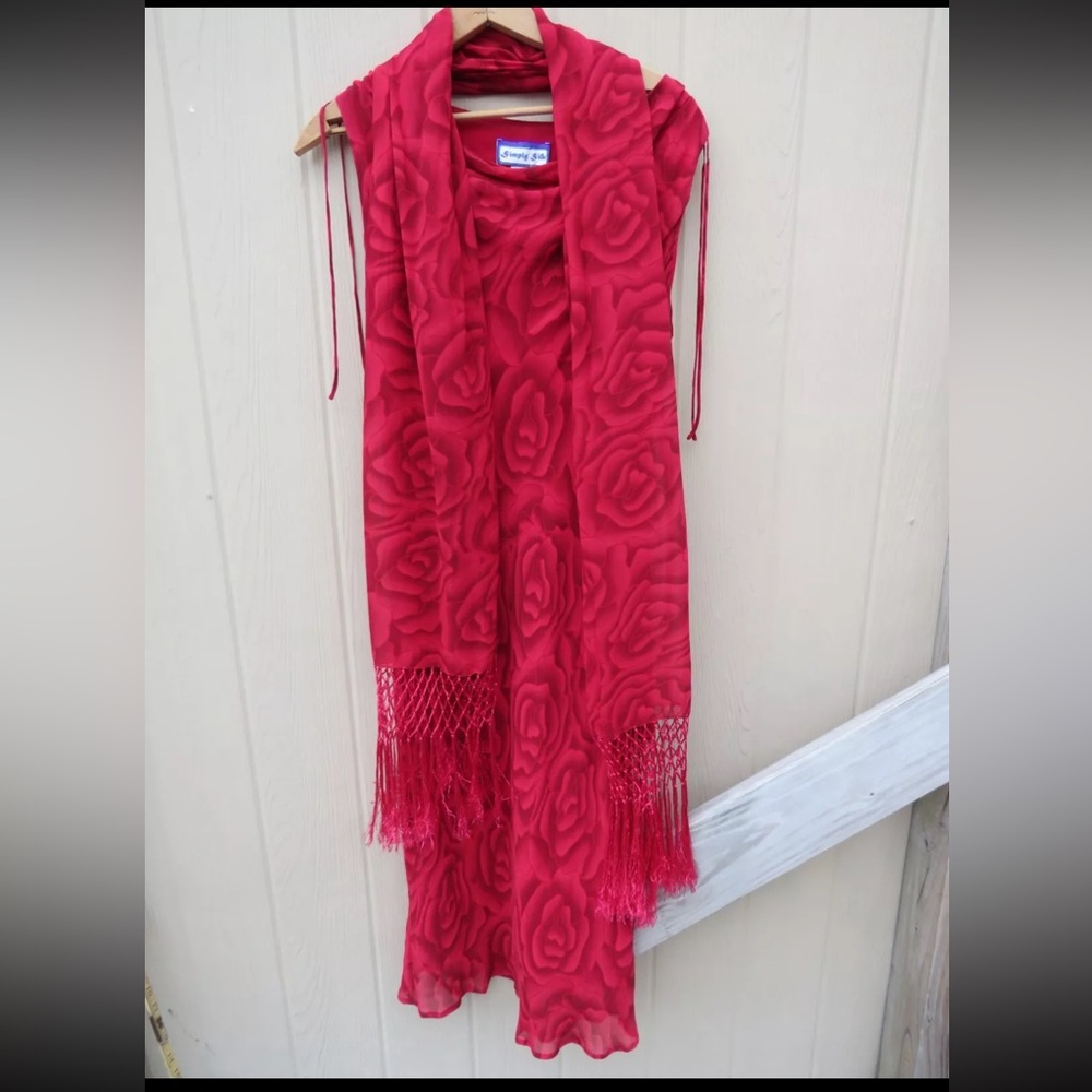 Red Roses Silk Dress 90s Vintage L